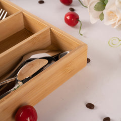 Bamboo Silverware Storage Tray 3 Grids Drawer Organizer