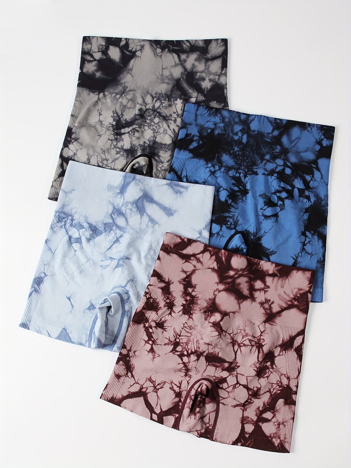 4pcs Tie Dye Biker Shorts High Elasticity for Gym Sessions