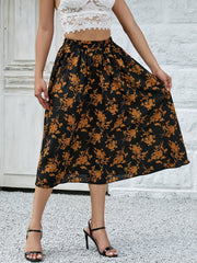 Floral Print Elastic Waist Vintage Skirt