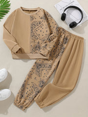 Boy's Paisley Pattern 2pcs Set Casual Outfits Kids Clothes