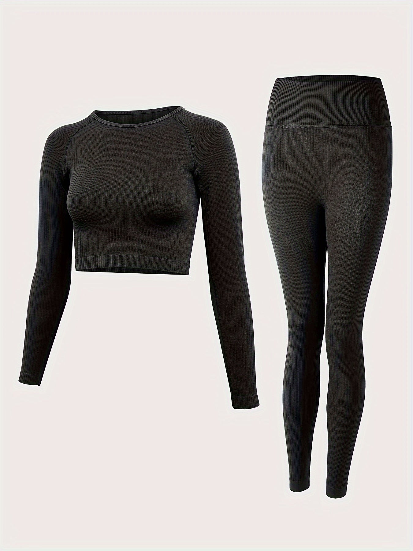 Yoga Workout Set Long Sleeve Crop Top & Leggings Suit Women's Activewear