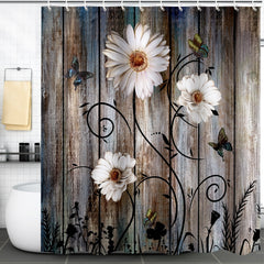Wooden Flower Shower Curtain American Rural Style Waterproof