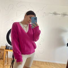 Casual V-Neck Sweater Long Sleeve Loose Fit