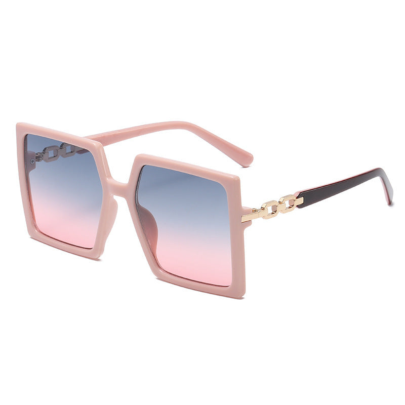 Oversized Square Sunglasses Gradient Chain Charm UV400