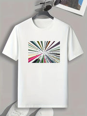 Striped Print Men's Comfy T-shirt for Outdoor Summer
