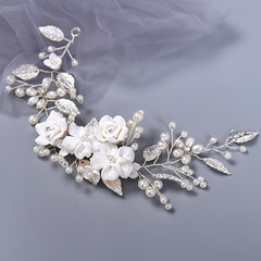 Flower Rhinestone Pearl Wedding Headband Hair Comb