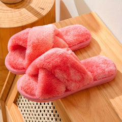 Women's Plush Cross Strap Slippers - Cozy Indoor Shoes