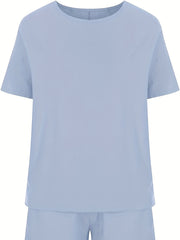 Solid Short Sleeve Tee & Pocketed Shorts Two Piece Set