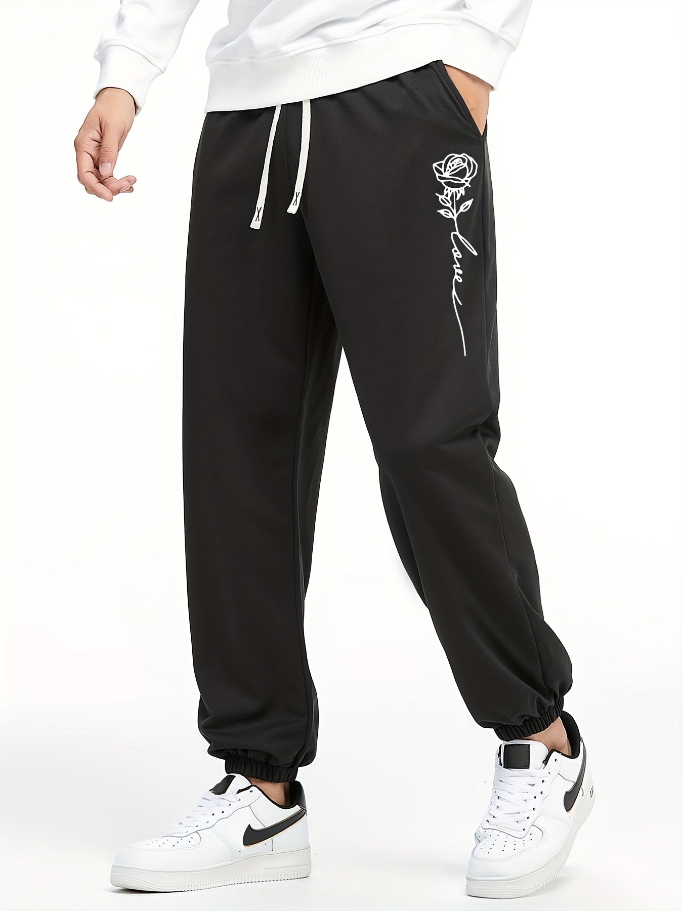 Rose Pattern Joggers With Pockets Men s Casual Waist Drawstring Sweatpants
