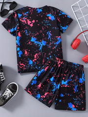 Boys Graffiti & Smile Face Print T-shirt & Shorts Set