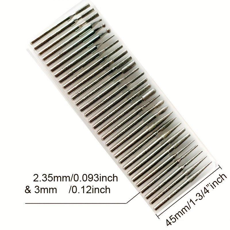 30pcs Artifical Diamond Burrs Set Rotary File Burs Kit for Rotary Grinder Tools