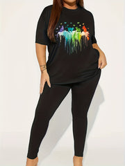 Cartoon Print Tee & Leggings Set