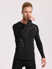 Men's Warm Compression T-shirt Long Sleeve High Stretch Crew Neck Top