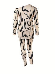 Sexy Graffiti Print One Shoulder Tunic Top & Leggings Set