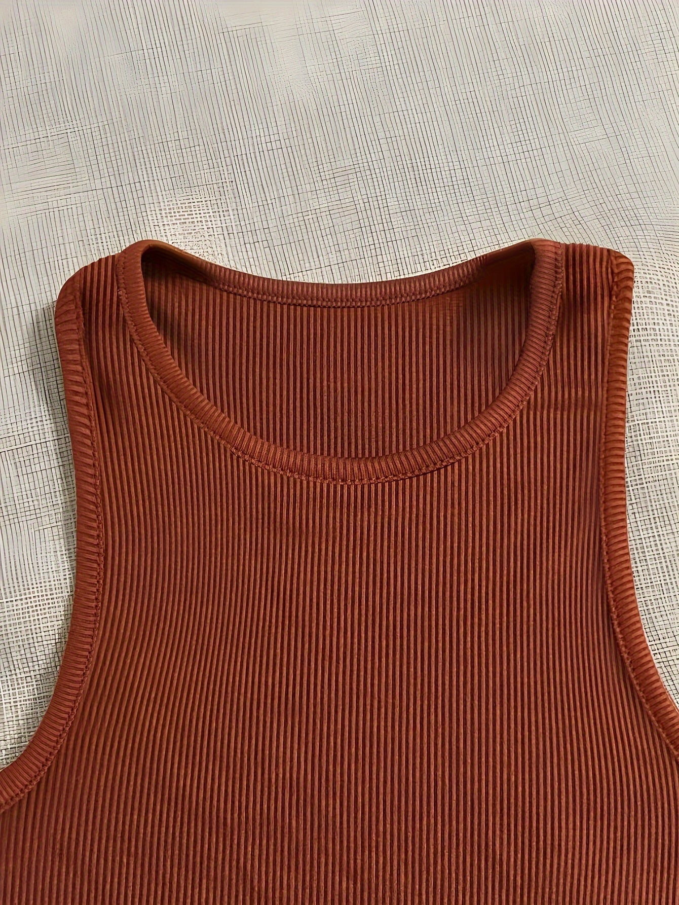 Solid Ribbed Sports Tank Top Round Neck Sleeveless Top