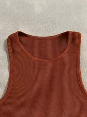 Solid Ribbed Sports Tank Top Round Neck Sleeveless Top