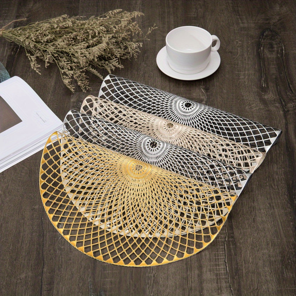 6pcs Round Bronzing Placemats Hollow Out Washable Anti-slip Table Mats