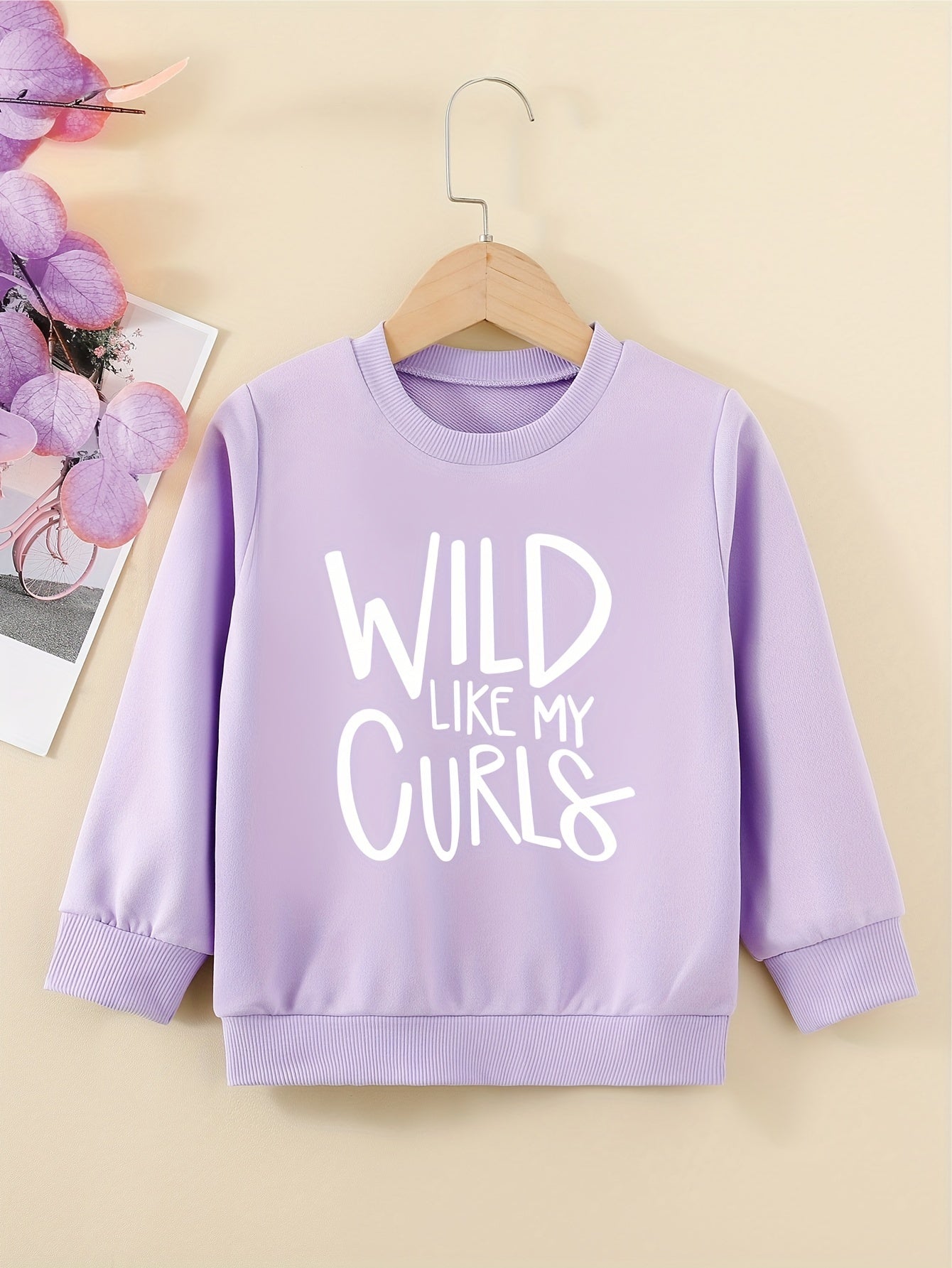 Girls' Wild Curls Letter Print Round Neck Sweatshirt