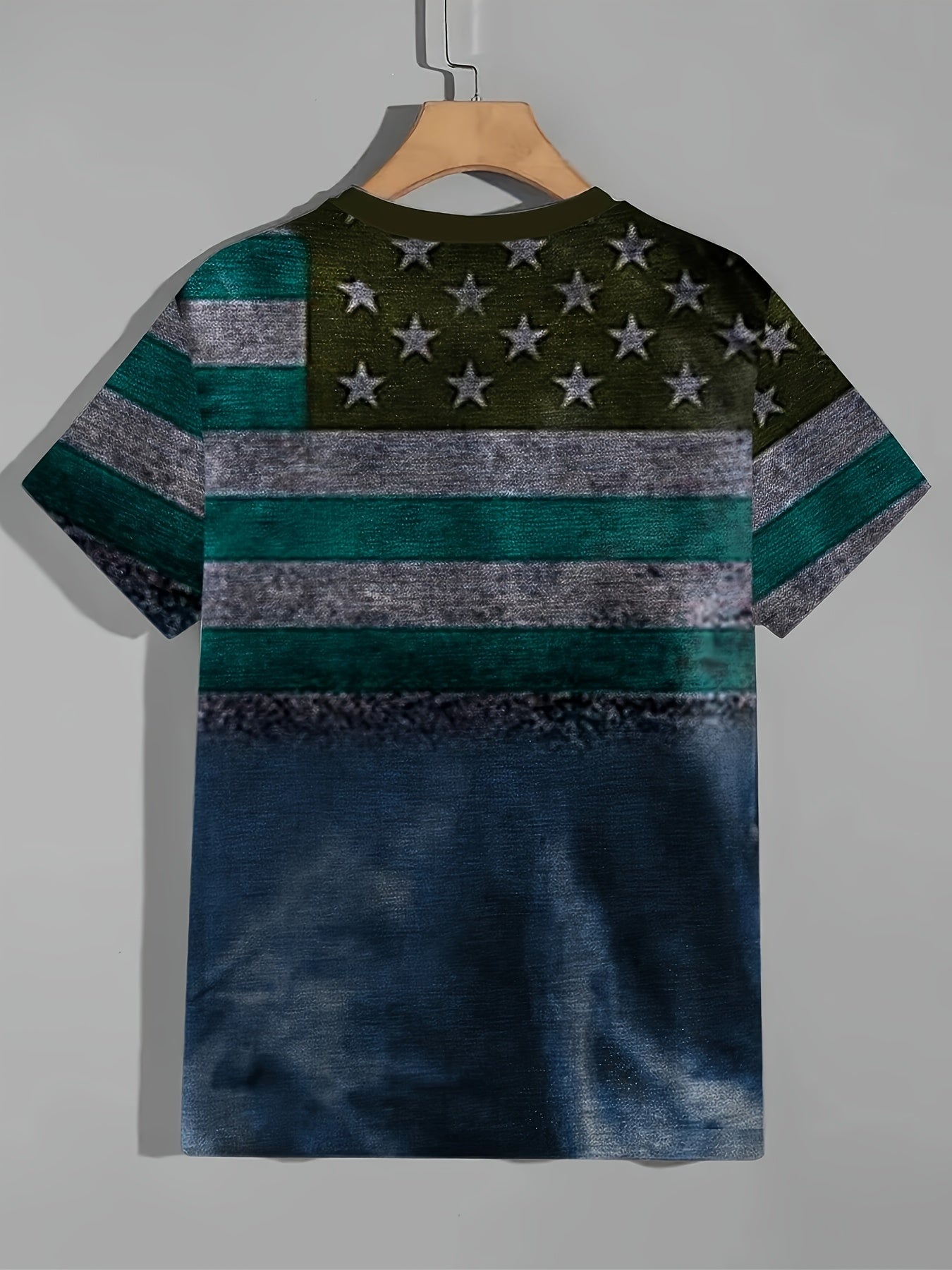 Flag Print T shirt Men's Casual Street Style Stretch Round Neck Tee Shirt