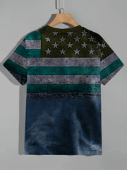 Flag Print T shirt Men's Casual Street Style Stretch Round Neck Tee Shirt