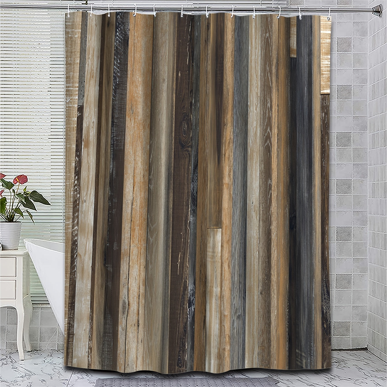 Wooden Pattern Shower Curtain Bathroom Waterproof Machine Washable