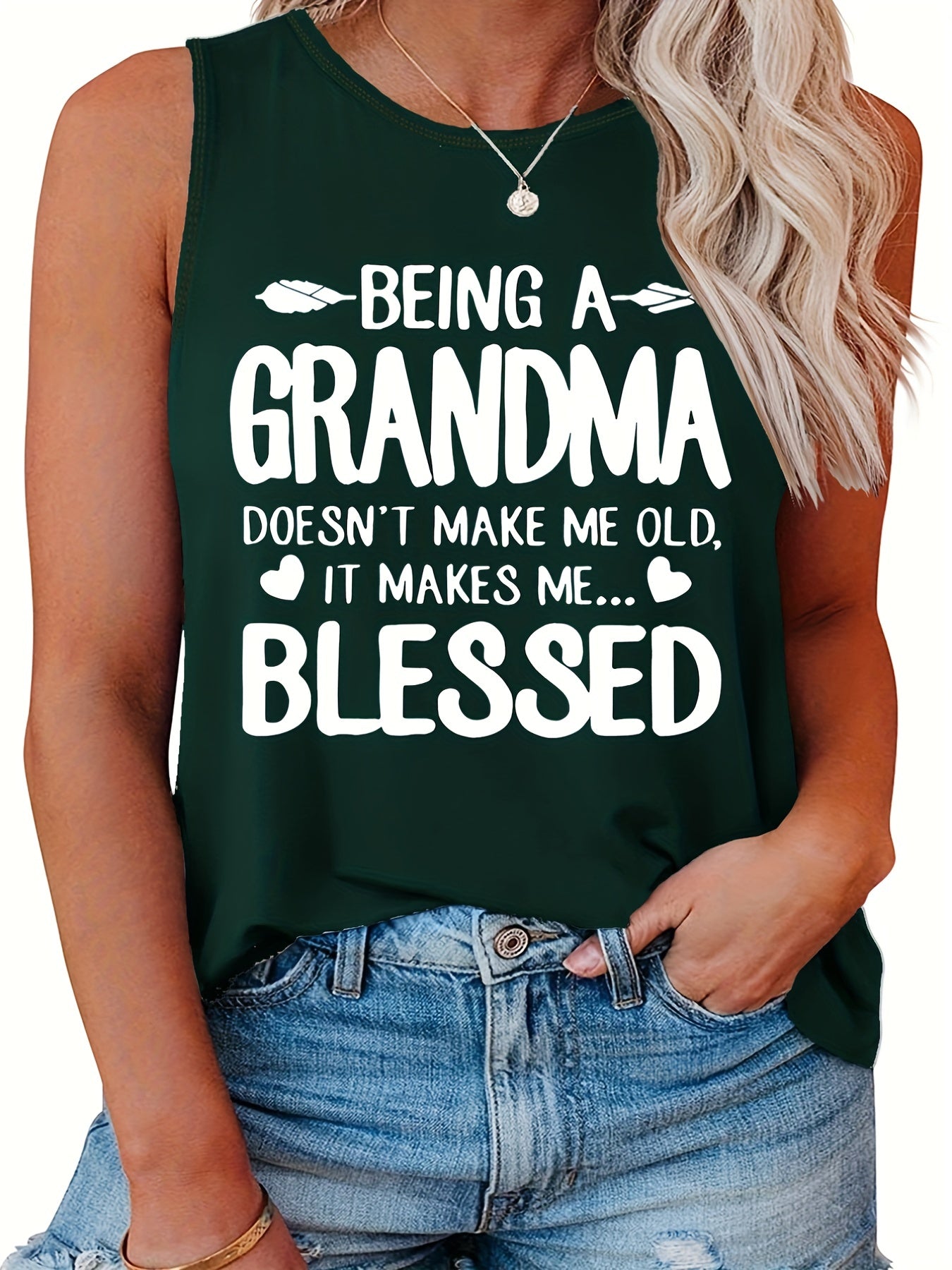 Family Tank Top Women's Plus Slogan Print Round Neck Stretch