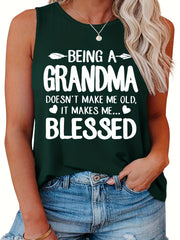 Family Tank Top Women's Plus Slogan Print Round Neck Stretch