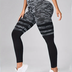 Camouflage Striped Leggings High Stretch Yoga Running Pants