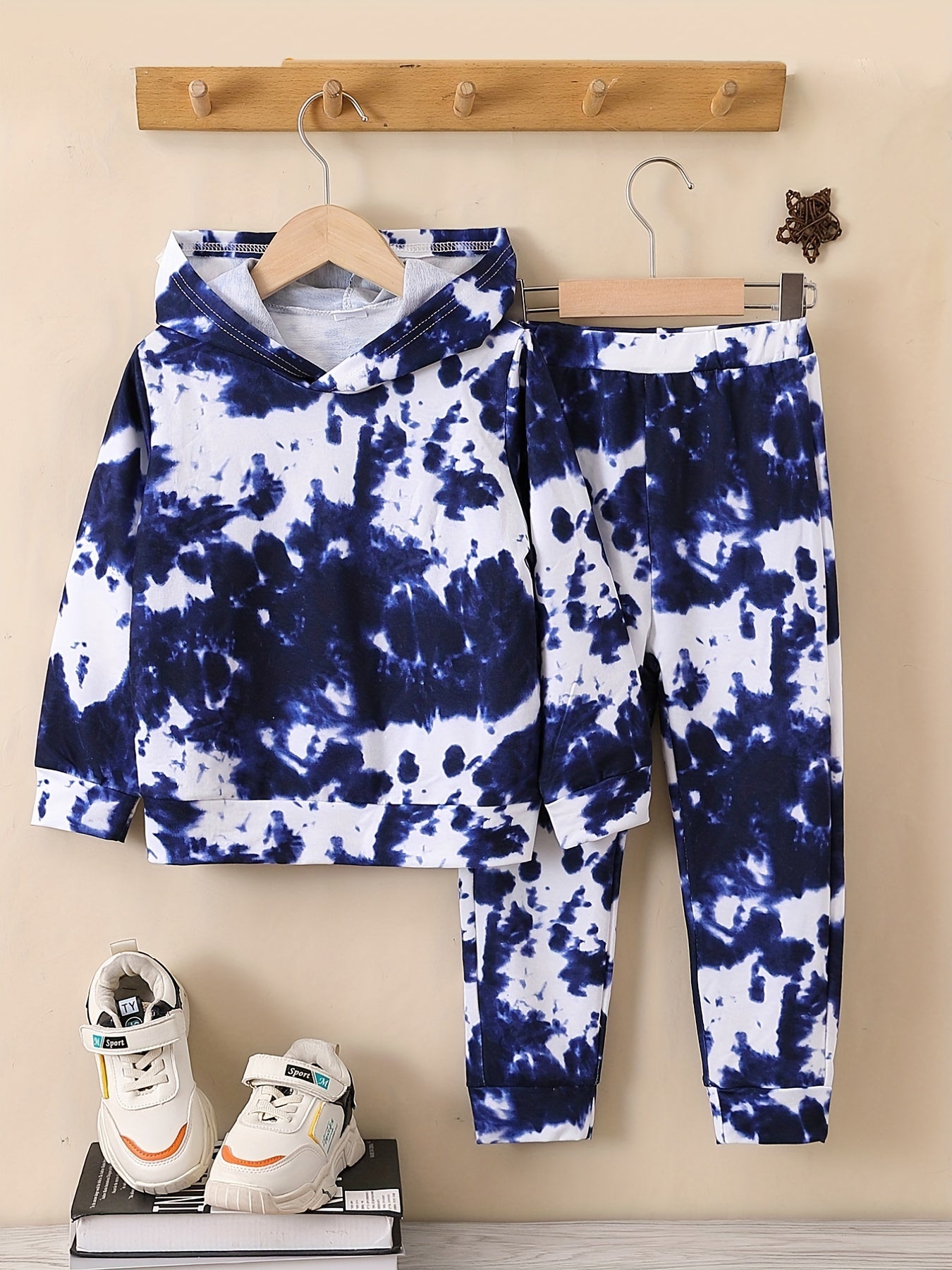 Boys' Hooded Sweatshirt & Pants Set Tie Dyed Print Outfit