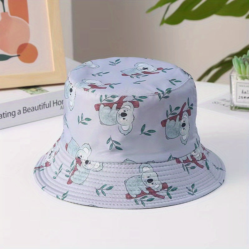 Koala Print Reversible Bucket Hat Cartoon Lightweight Basin Hat