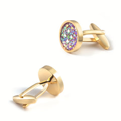 Gold Rhinestone French Cufflinks - Round Cuff Studs