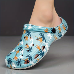 Men's Palm Trees Print Clogs Slip on Sandals Soft Sole Outdoor Shoes