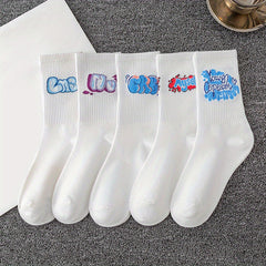 5 Pairs Letter Graffiti Socks Sports Socks Women's Stockings & Hosiery