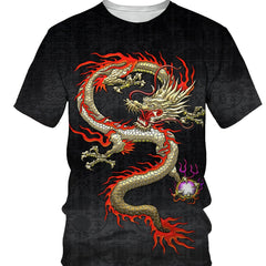 Dragon Pattern T-Shirt Men's Street Style Tee Shirt Summer