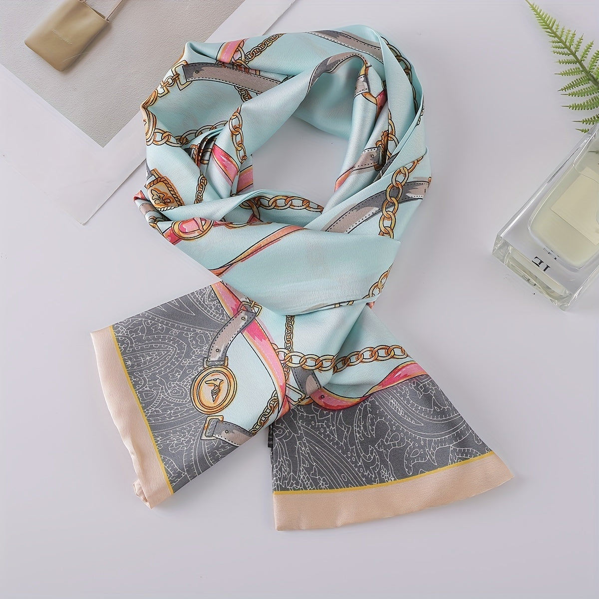 Chain Print Twilly Scarf Classic Silk Skinny Scarf