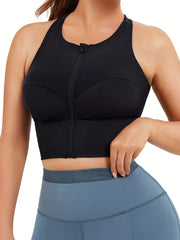 Wireless Sports Bra with Zipper Closure