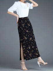 Graphic Print Split Skirt Bodycon High Waist Skirt