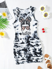 Girls Ruched Side Tie Dye Sleeveless Casual Dress Bodycon Fit Party Vacation