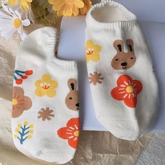 5 Pairs Floral Print Boat Socks Women's Stockings