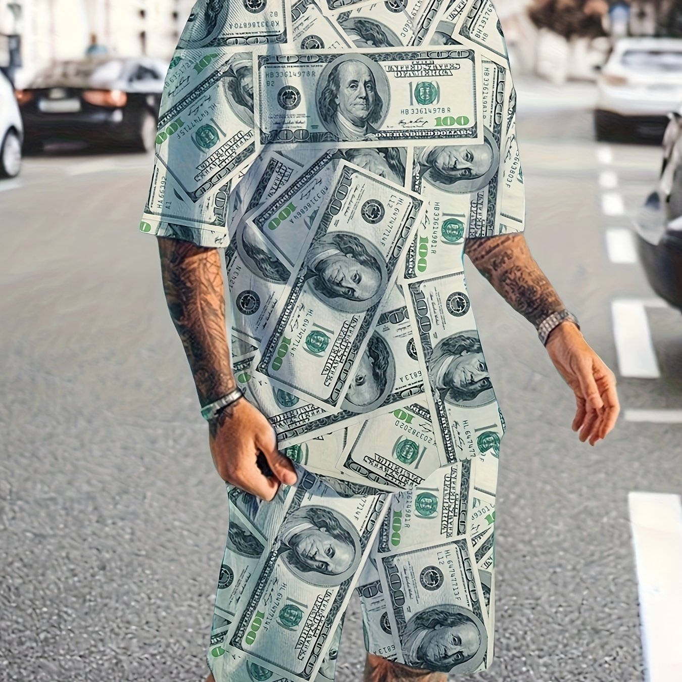 Men's Money Graphic 3D Print T shirt Active Shorts Set