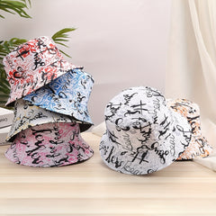 Letter Graffiti Print Bucket Hat Reversible Fisherman Cap