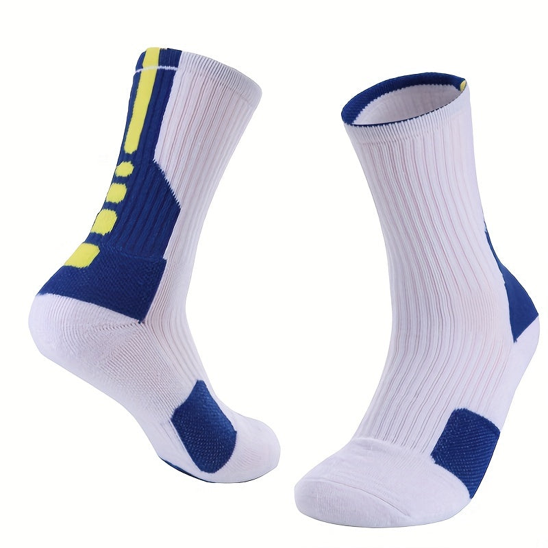 Men's Non-Slip Crew Socks - Basketball Wear-Resistant Polyester Socks