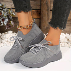 Women's Knit Platform Sneakers Breathable Lace Up Shoes
