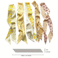 Yellow Floral Print Skinny Scarf Head Hair Ribbon Handbag Wrap Neckerchief