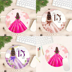 Girl Mouse Pad Round Non-slip Rubber Mouse Mat for Office Computers Laptops
