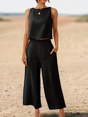 Casual Crop Tank Top & Wide Leg Pants 2-Piece Set