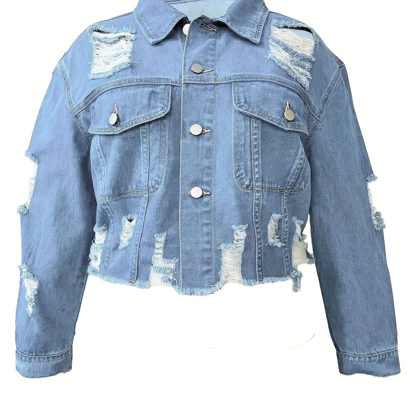 Ripped Button Up Denim Jacket