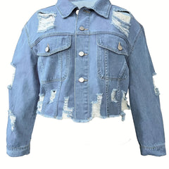 Ripped Button Up Denim Jacket