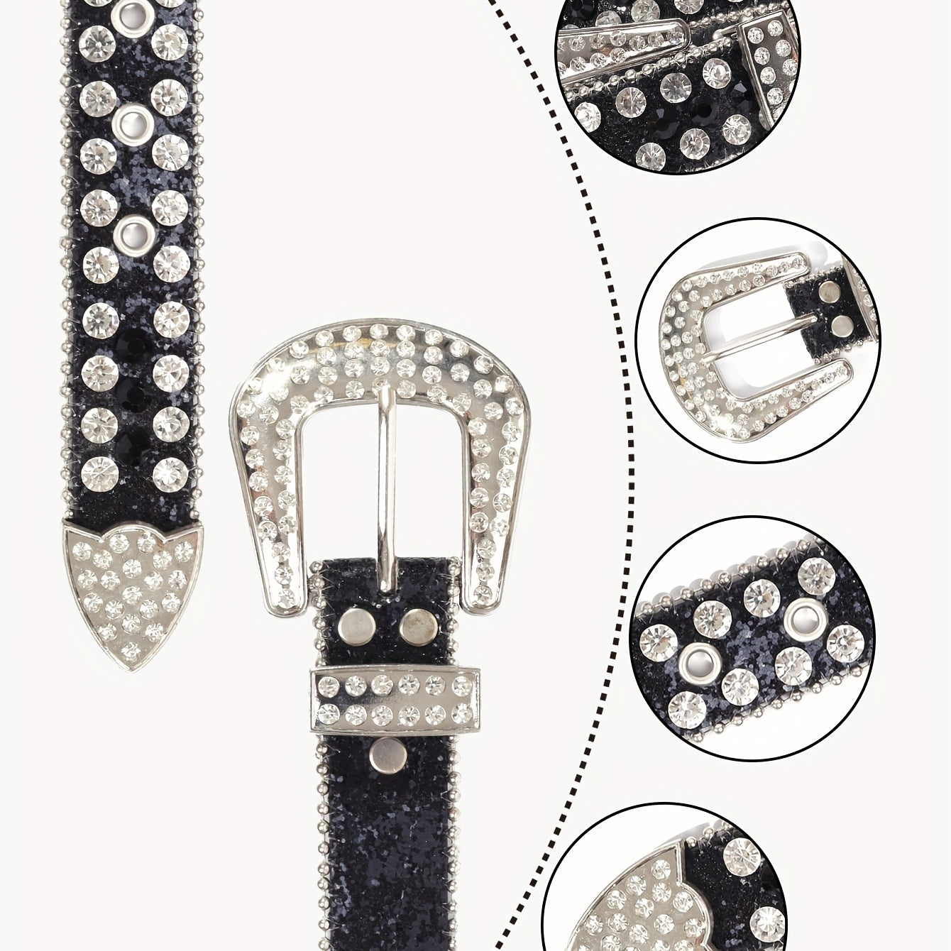 Kids Rhinestone Western Leather Belt Diamond Glitter Boys Girls