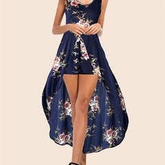 Floral Print Sleeveless Romper With Skirt